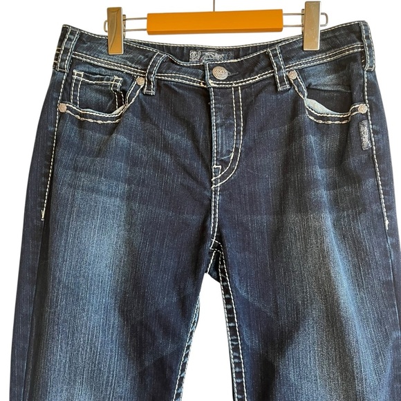 Silver Jeans Natsuki Flap Low Rise Bootcut Jeans 33 Dark Wash Contrast Stitch - Picture 3 of 16